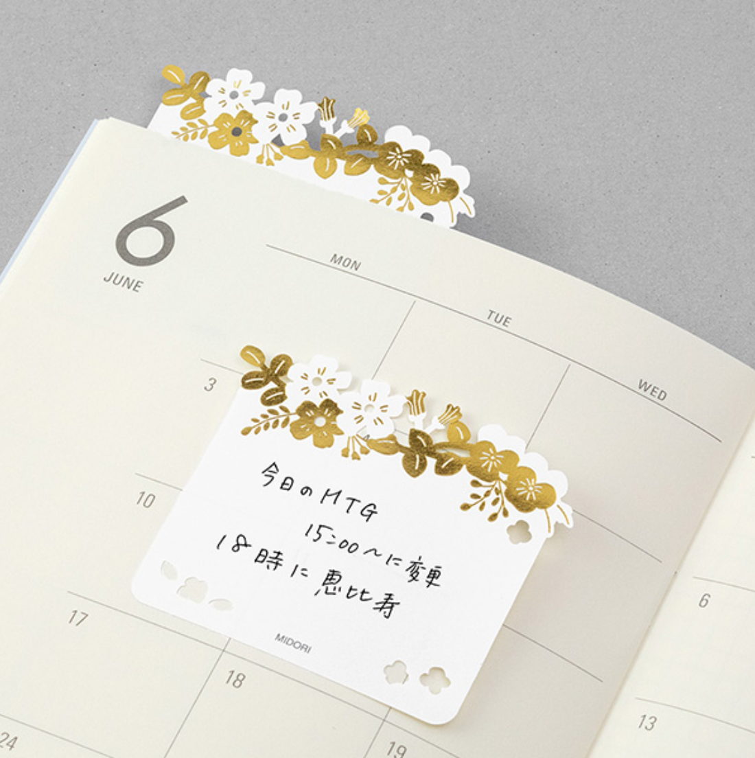 Midori Katanuki Fusen Sticky Notes-Foiled Flowers