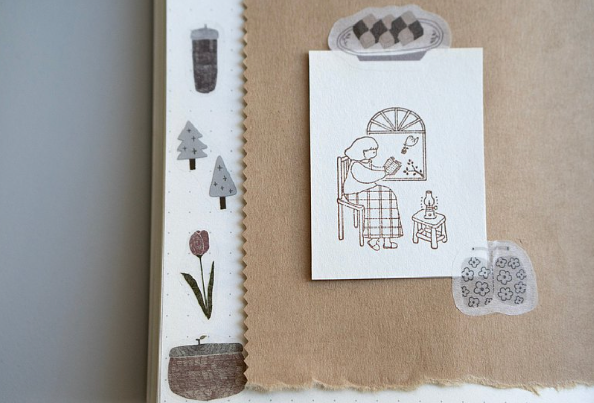 Ivy Snow Book Reading Rubber Stamp