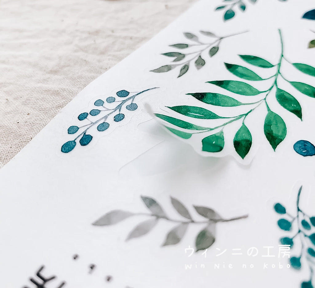 Watercolour Leaves Sticker Sheets (Set of 2) - Smidapaper Ikigai Shop