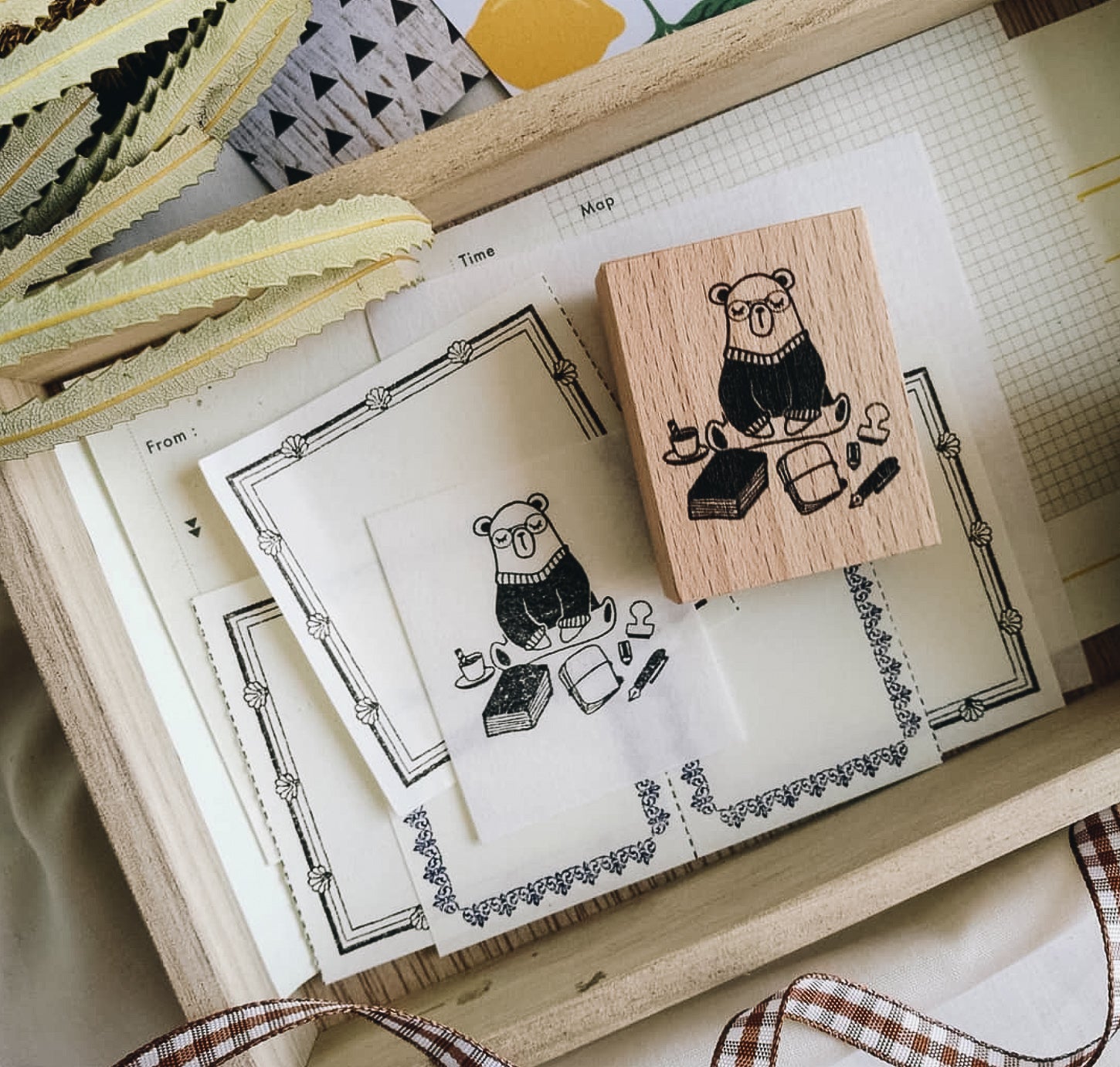 Daily Bear Rubber Stamp: Journaling Bear - Smidapaper Ikigai Shop