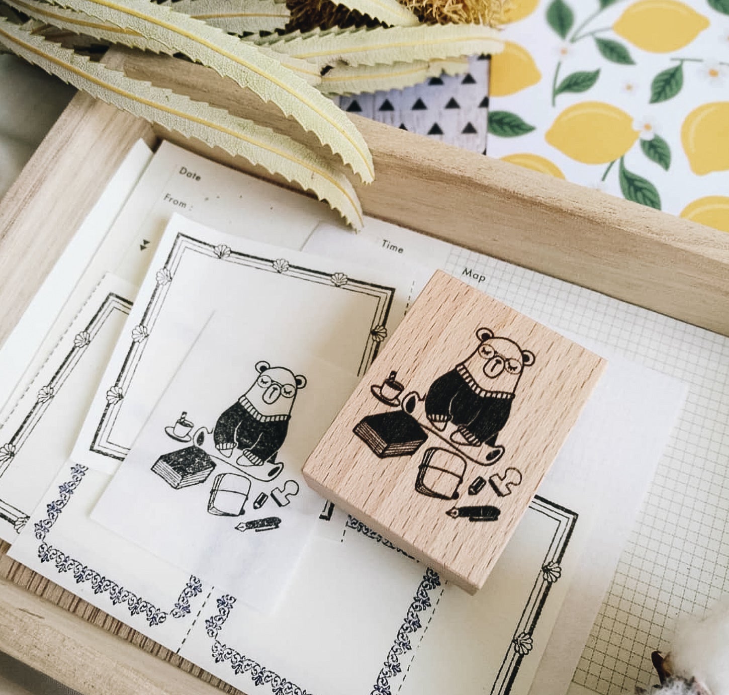 Daily Bear Rubber Stamp: Journaling Bear - Smidapaper Ikigai Shop
