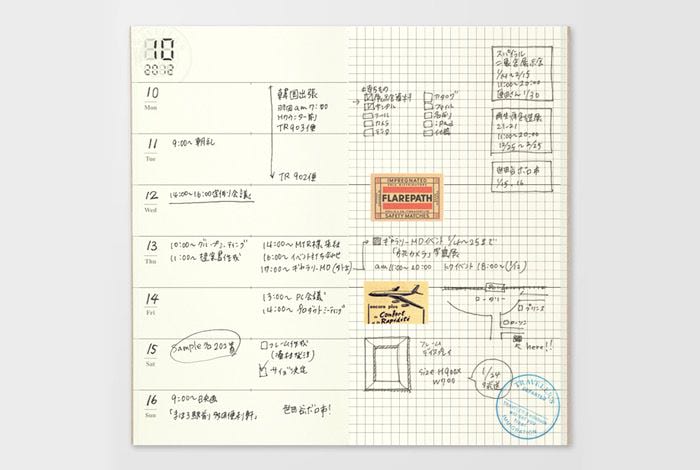 Traveler's Notebook Refill - Regular Size - 019 Weekly Free Diary Memo - Smidapaper Ikigai Shop