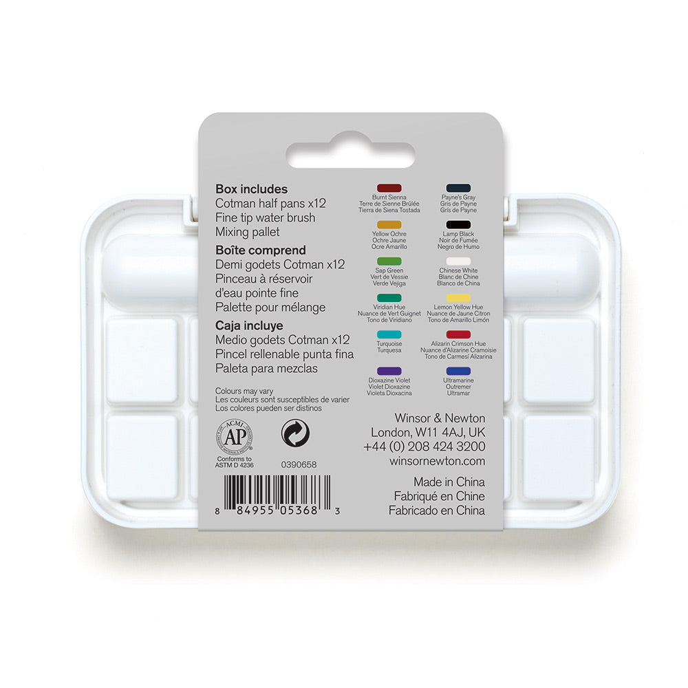 Winsor & Newton Cotman Watercolour and Brush Pen Set, 12 Half Pans - Smidapaper Ikigai Shop