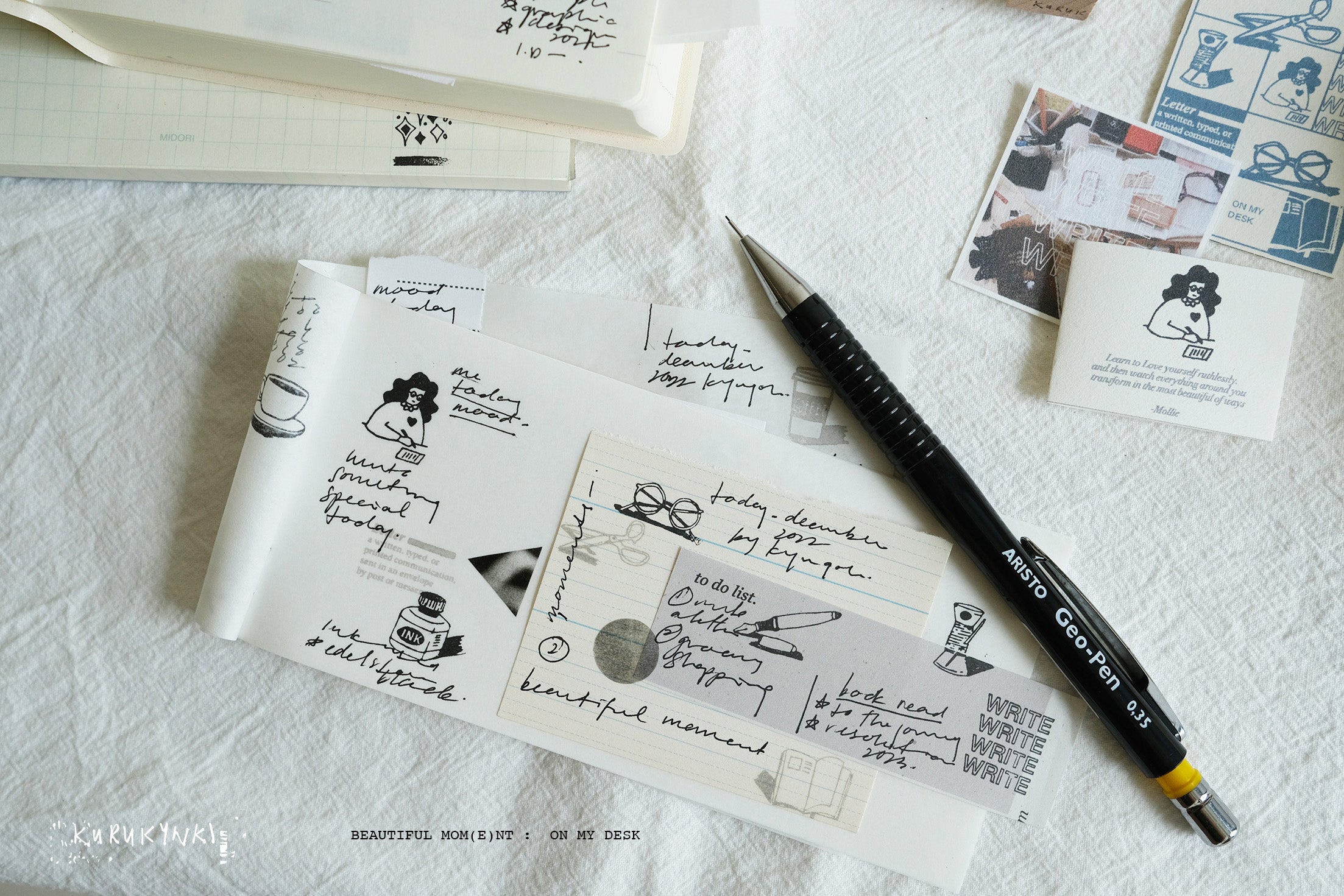 Kurukynki Beautiful Mom(e)nt: On My Desk Rubber Stamp Set