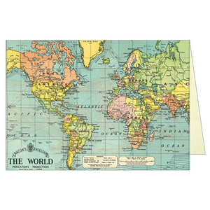 Cavallini & Co. - World Map Single Greeting Card - Smidapaper Ikigai Shop