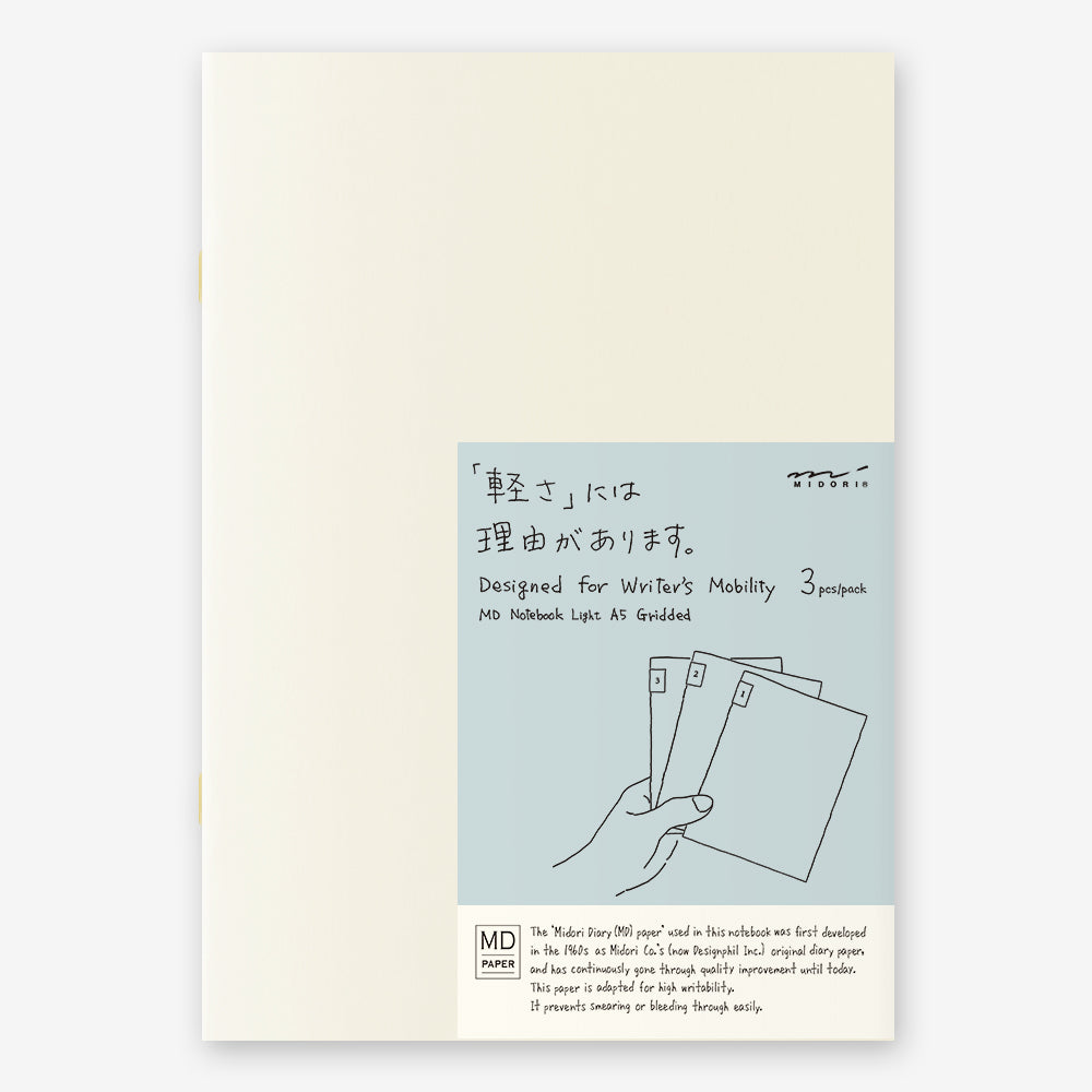 MD Notebook Light A5 | Grid (Set of 3) - Smidapaper Ikigai Shop