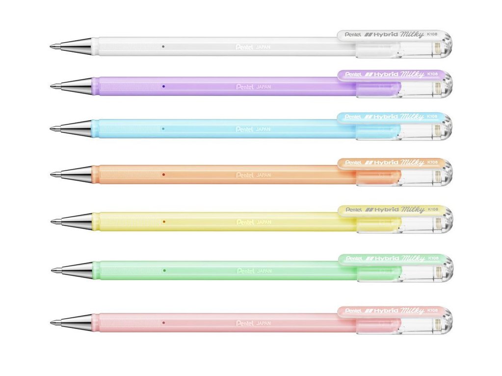 Pentel Hybrid Milky Pastel Gel 0.8mm Gel Pen (7 colours, sold separately) - Smidapaper Ikigai Shop