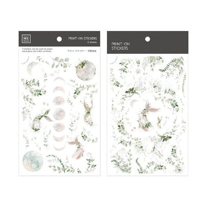 MU Print-On Stickers-090 Moon & Rabbit - Smidapaper Ikigai Shop