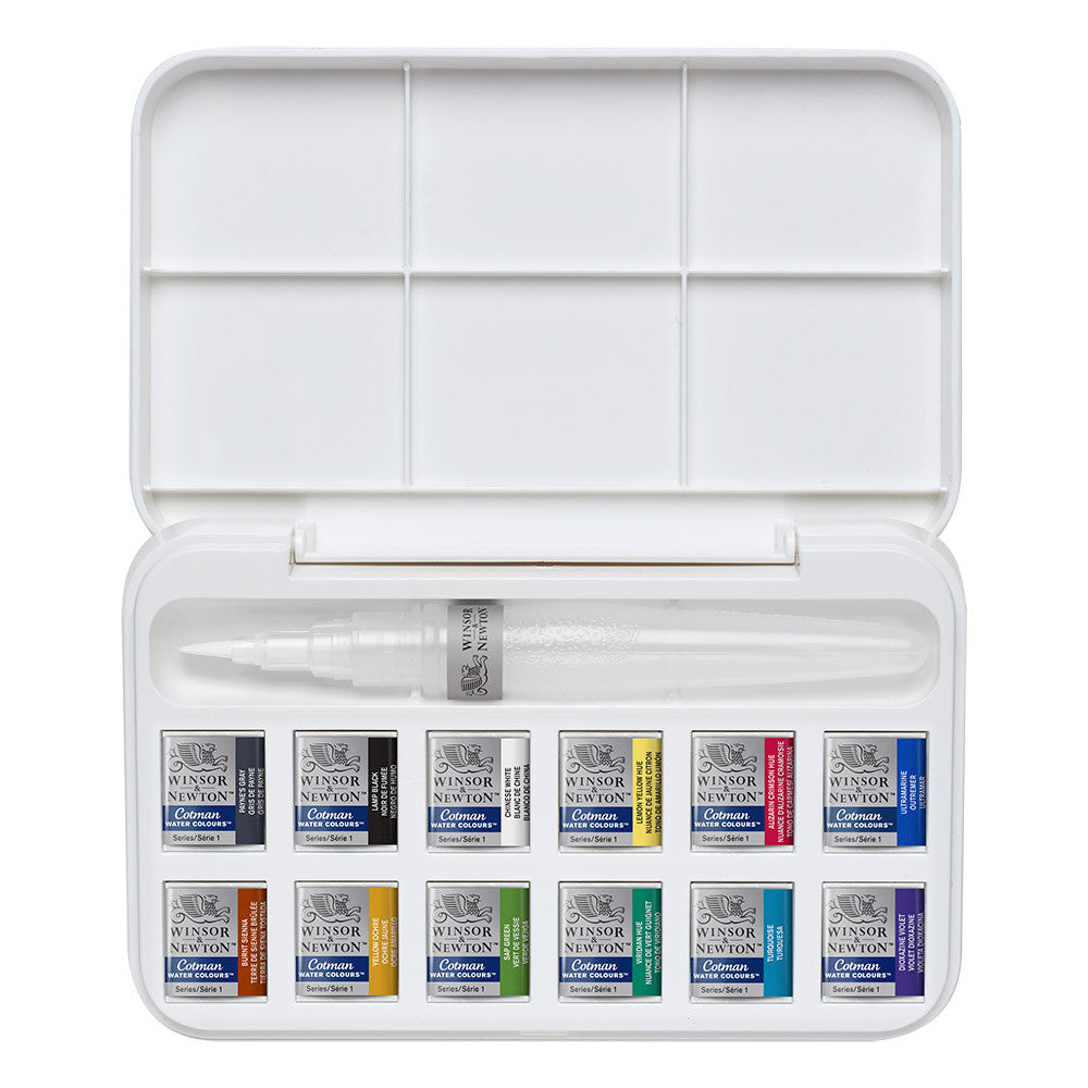 Winsor & Newton Cotman Watercolour and Brush Pen Set, 12 Half Pans - Smidapaper Ikigai Shop